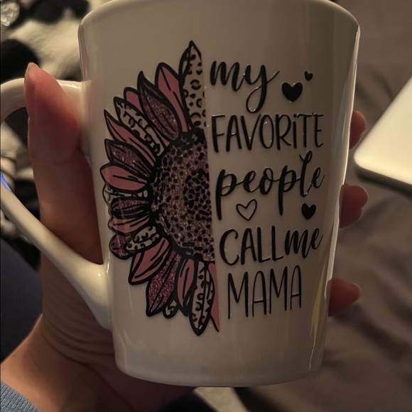 Other - White Ceramic Mug with Pink and Black Sunflower Design
